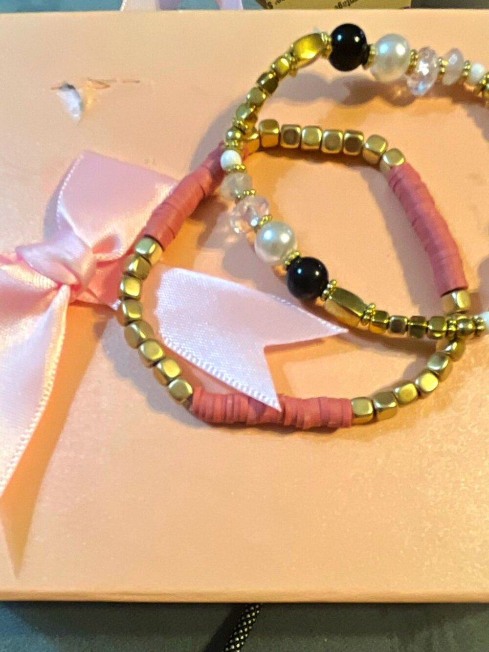 2 Bundled pink &silver Stretch Bracelets